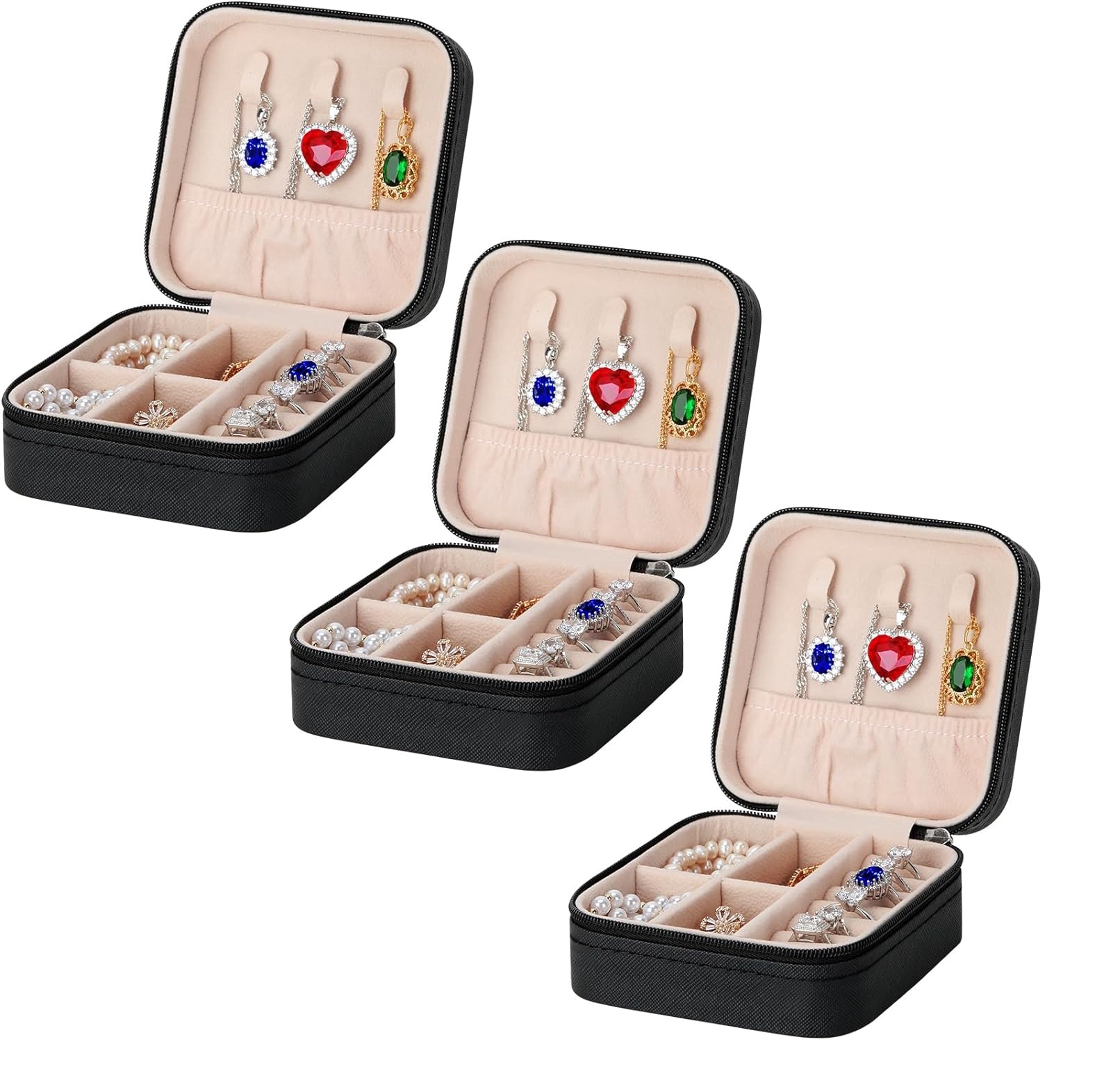 PACK DE 04 UNIDADES DE MINI ORGANIZADOR DE JOYAS DE VIAJE PORTÁTIL CON CREMALLERA COLOR ROSADO - 1