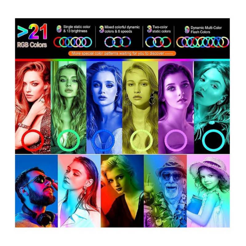 ARO ANILLO LUZ LED COLORES RGB 30 CM + TRÍPODE 210 MT - 2