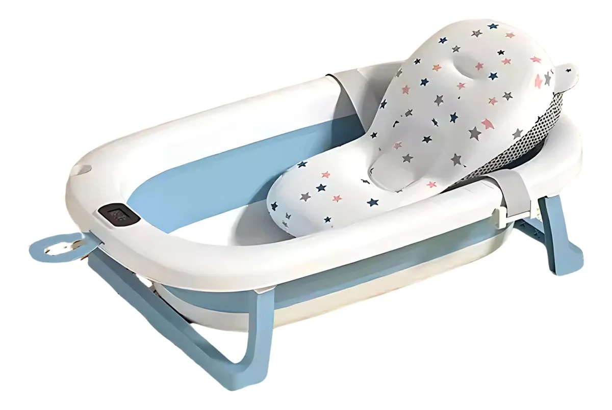 BAÑERA PARA BEBE PLEGABLE CON TERMOMETRO Y COJIN PREMIUM COLOR ROSADO - 1