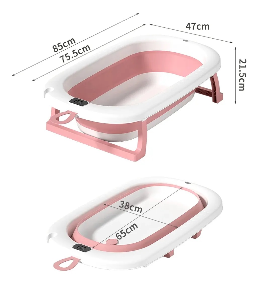 BAÑERA PARA BEBE PLEGABLE CON TERMOMETRO Y COJIN PREMIUM COLOR ROSADO - 3