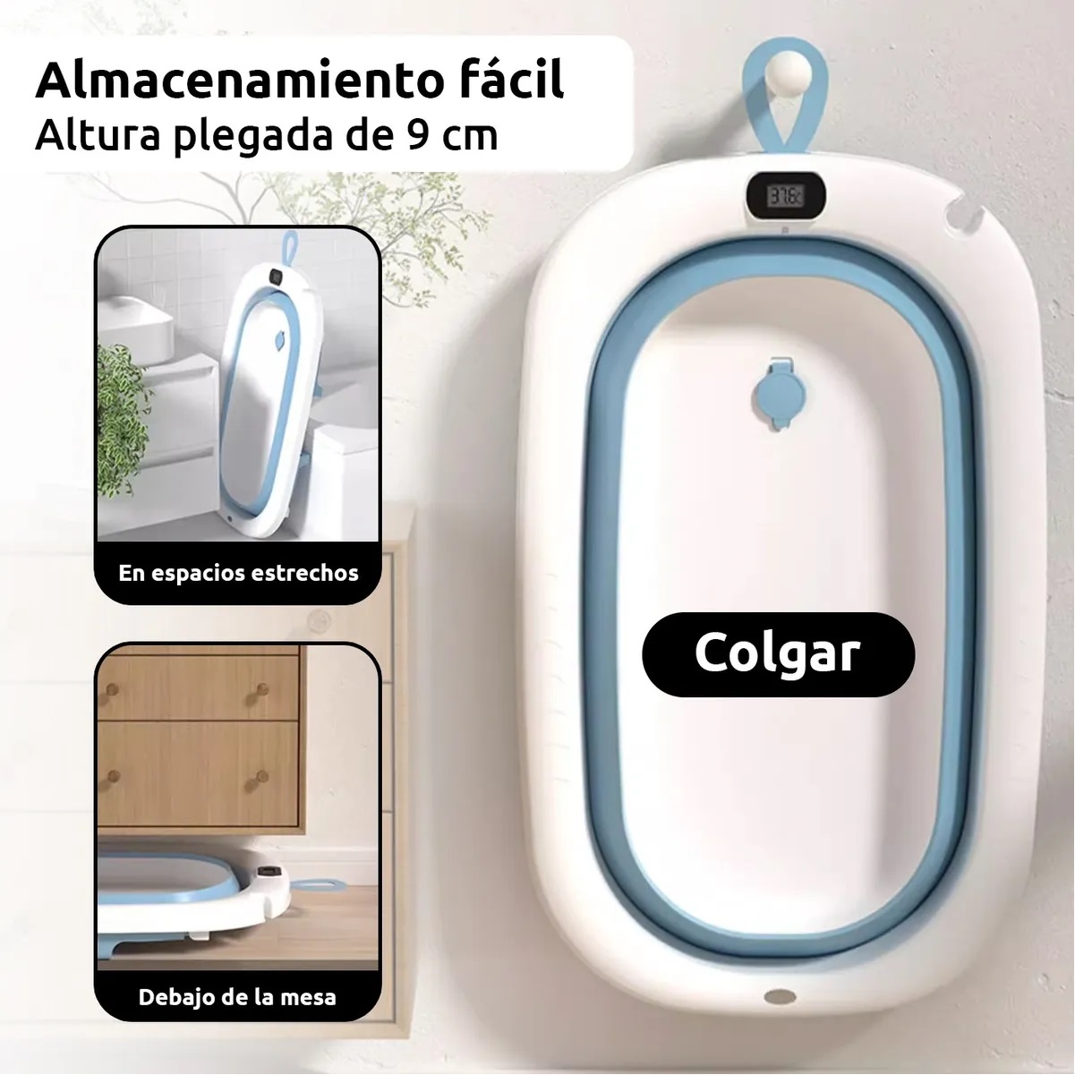 BAÑERA PARA BEBE PLEGABLE CON TERMOMETRO Y COJIN PREMIUM COLOR ROSADO - 3