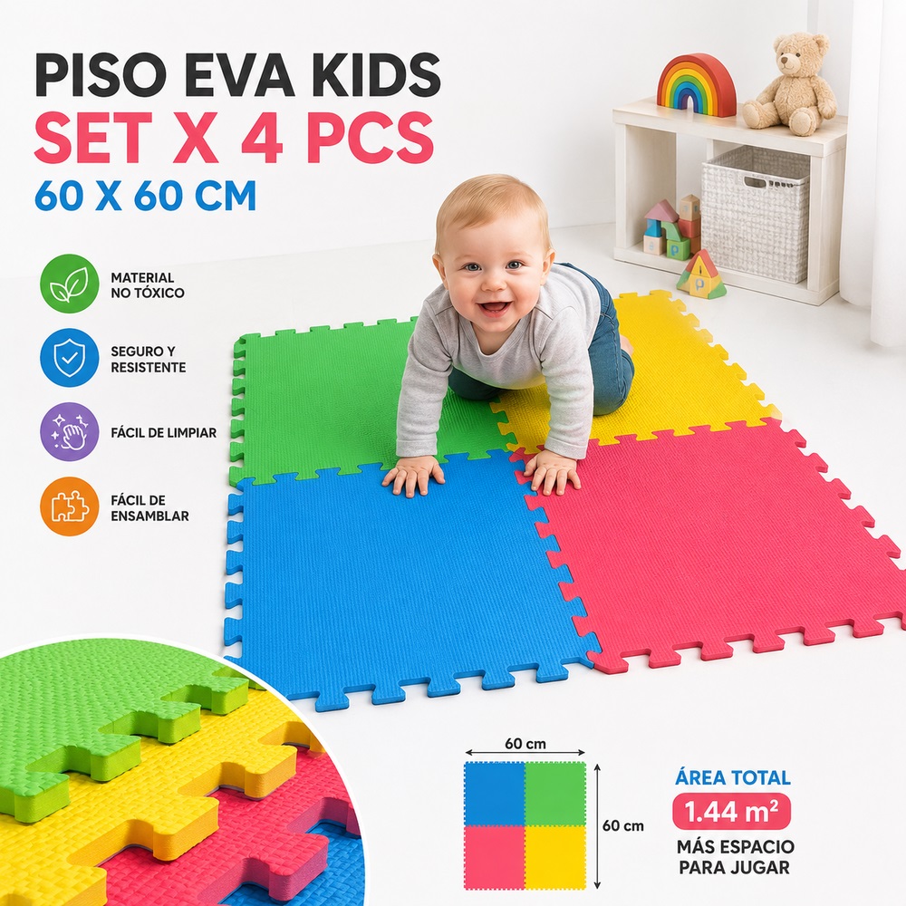 PISO EVA KIDS SET X 4 PIEZAS 60 X 60 CM – TAPETE ANTIDESLIZANTE PARA BEBÉS Y NIÑOS - 1
