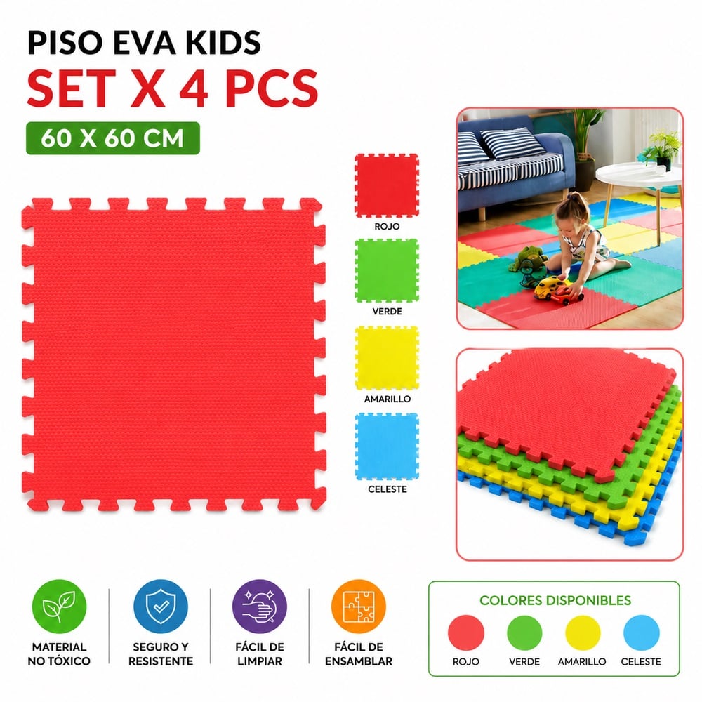 PISO EVA KIDS SET X 4 PIEZAS 60 X 60 CM – TAPETE ANTIDESLIZANTE PARA BEBÉS Y NIÑOS - 5