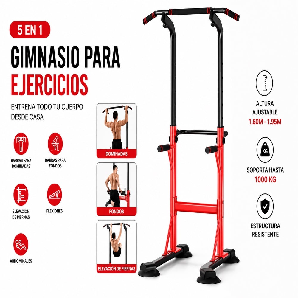 GIMNASIO MULTIFUNCIONAL 5 EN 1 – RACK DE DOMINADAS Y FONDOS AJUSTABLE - 1