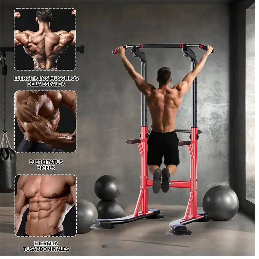 GIMNASIO MULTIFUNCIONAL 5 EN 1 – RACK DE DOMINADAS Y FONDOS AJUSTABLE - 5