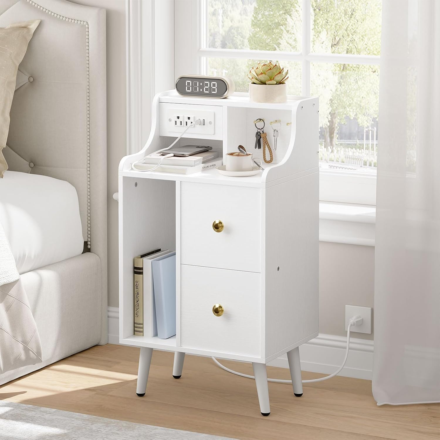 VELADOR  MODERNO ROBERT COLOR BLANCO  2 CAJONES TU MESITA - 1