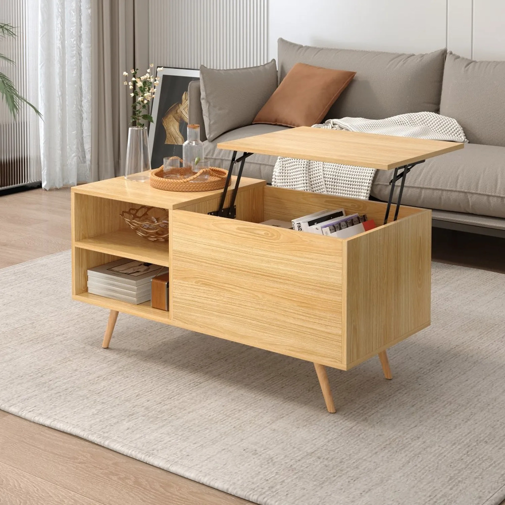 MESA DE CENTRO ELEVABLE MODERNA MALDY COLOR ROBLE BURALO TU MESITA - 1