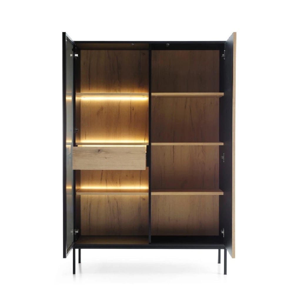 VITRINA MODERNA VILMA CON 2 PUERTAS COLOR NEGRO/DUNA CON LUZ LED TU MESITA - 2