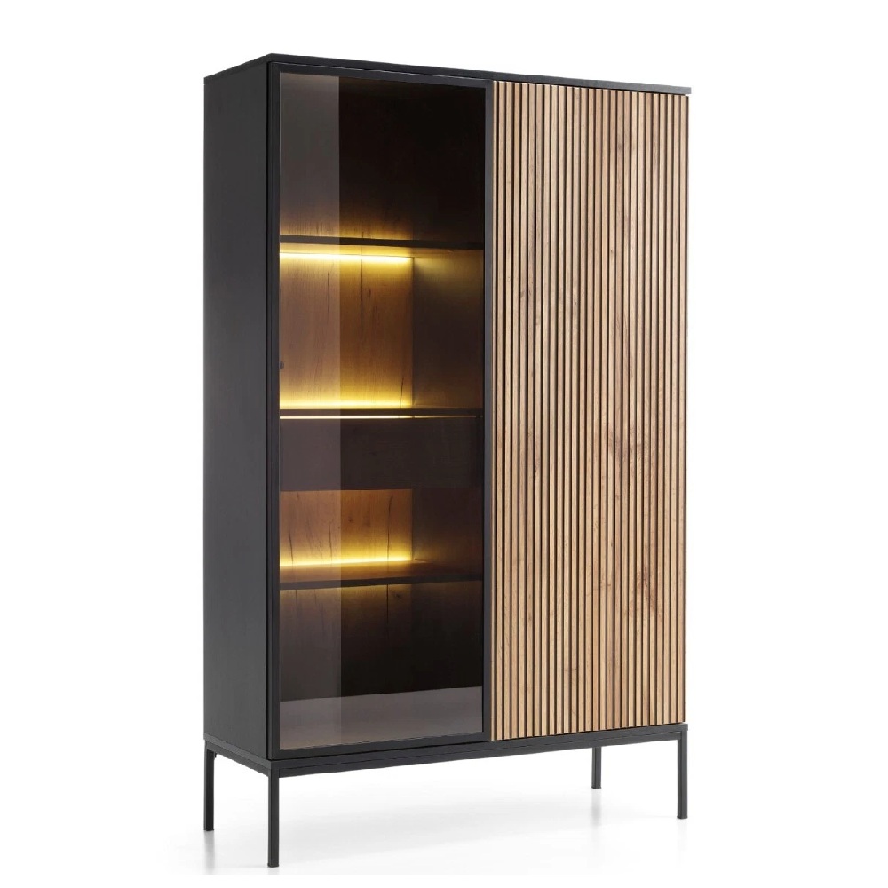 VITRINA MODERNA VILMA CON 2 PUERTAS COLOR NEGRO/DUNA CON LUZ LED TU MESITA - 3