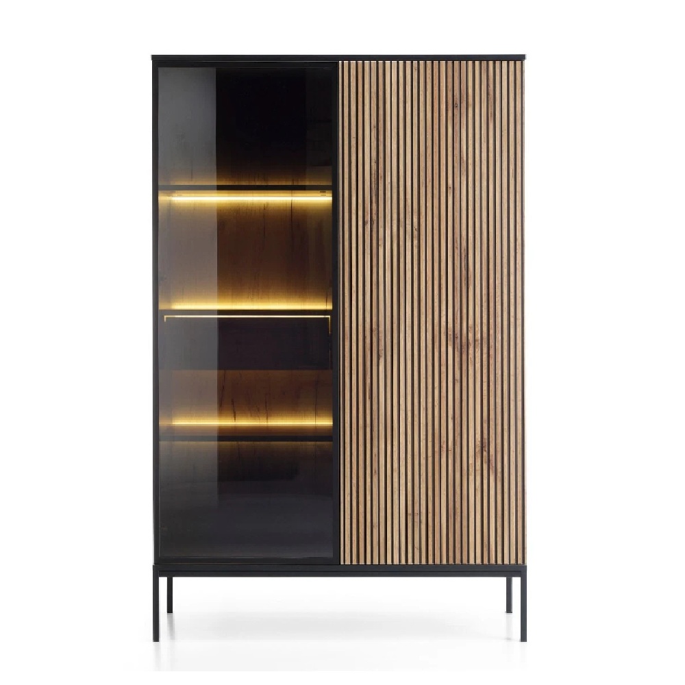 VITRINA MODERNA VILMA CON 2 PUERTAS COLOR NEGRO/DUNA CON LUZ LED TU MESITA - 4