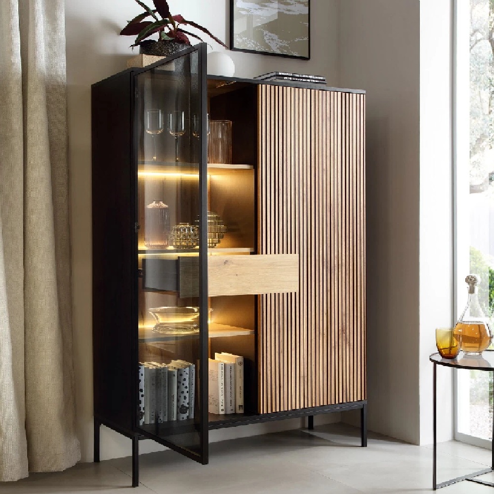 VITRINA MODERNA VILMA CON 2 PUERTAS COLOR NEGRO/DUNA CON LUZ LED TU MESITA - 5