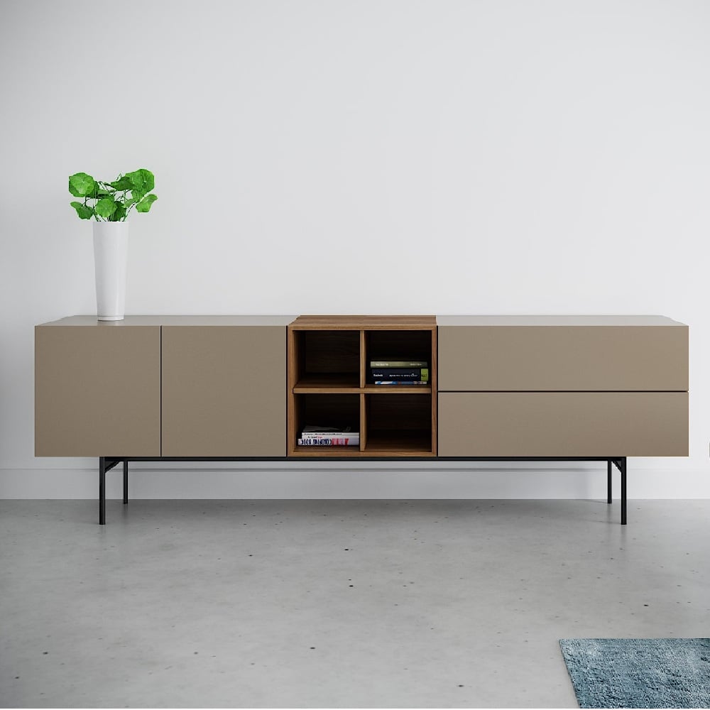 APARADOR MODERNO LONGER 2 CAJ 2 PTAS 4 NICHOS TAUPE/GALES TU MESITA - 1