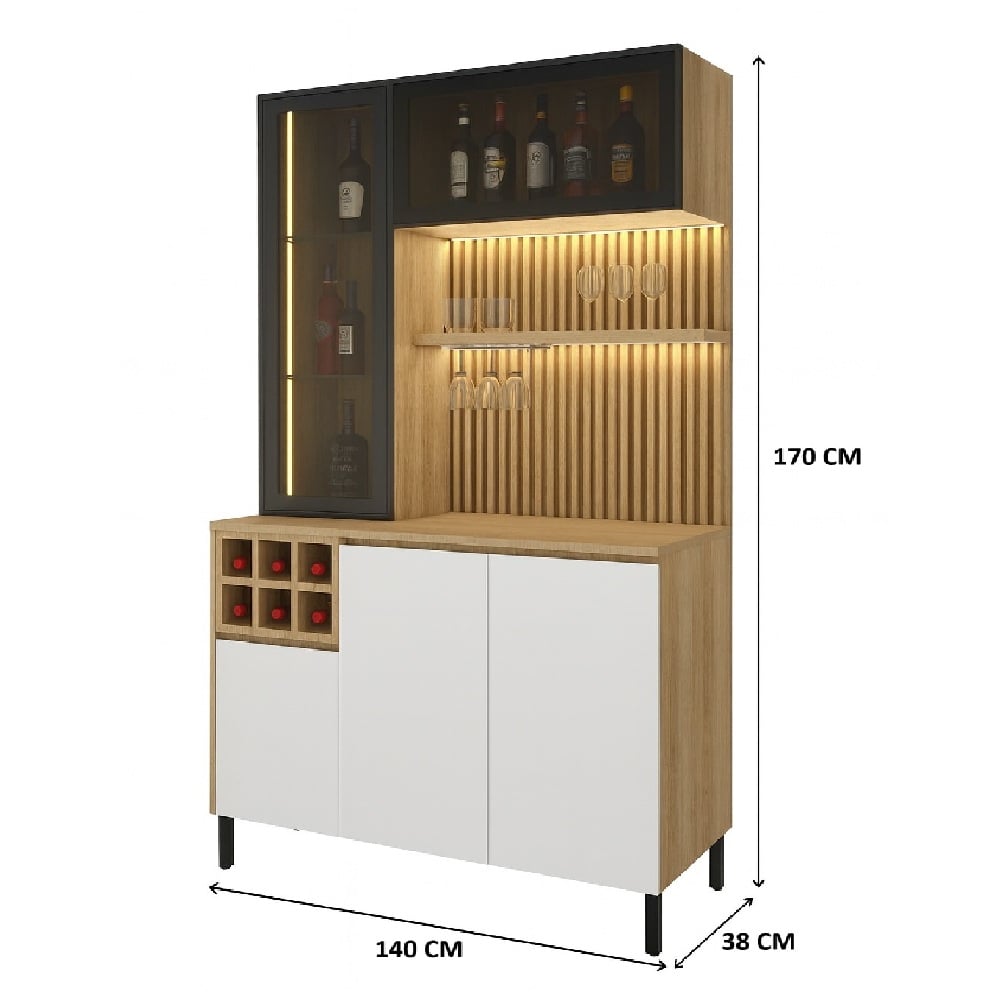 MUEBLE DE BAR MODERNO BRANDY COLOR BLANCO/DUNA CON LUCES LED TU MESITA - 2