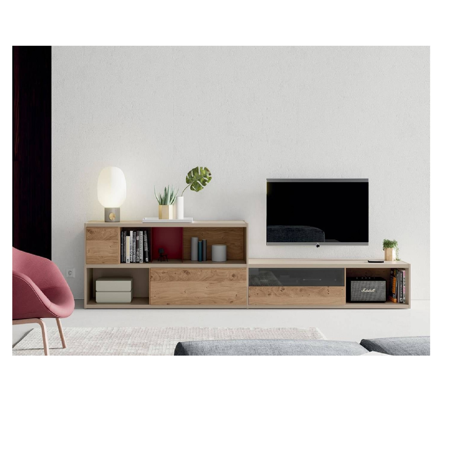 MESA DE TV CLÁSICA OSLO COLOR GARDEN OAK/TAUPE 49' TU MESITA 3 PUERTAS - 3