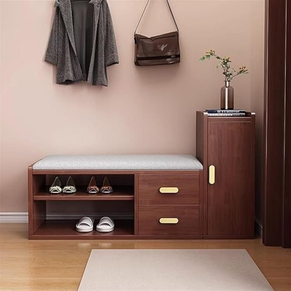 ZAPATERA MODERNA IORI COLOR CEDRO CON ASIENTO ACOLCHONADO TU MESITA - 1