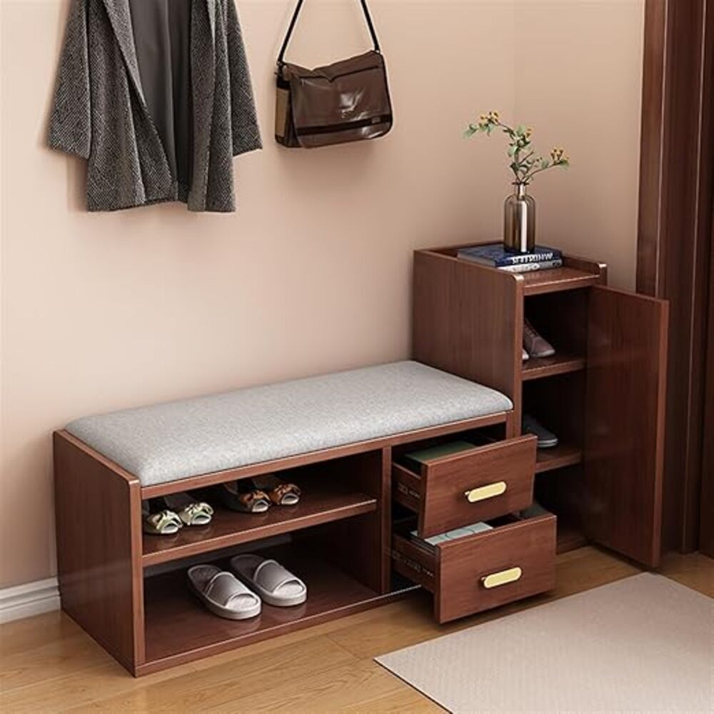 ZAPATERA MODERNA IORI COLOR CEDRO CON ASIENTO ACOLCHONADO TU MESITA - 2