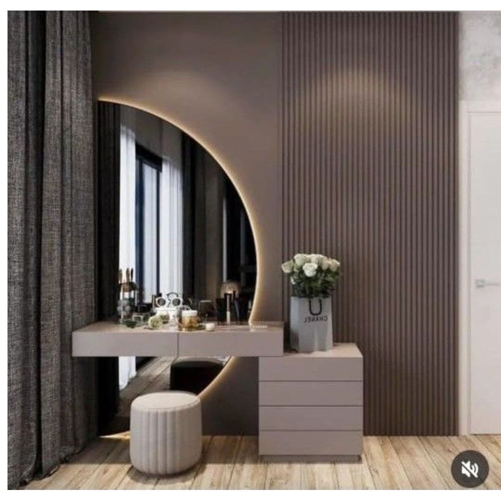 TOCADOR FLOTANTE CAPRI CON ESPEJO RETROILUMINADO MÁS REVESTIMIENTO DE PARED TAUPE TU MESITA - 1