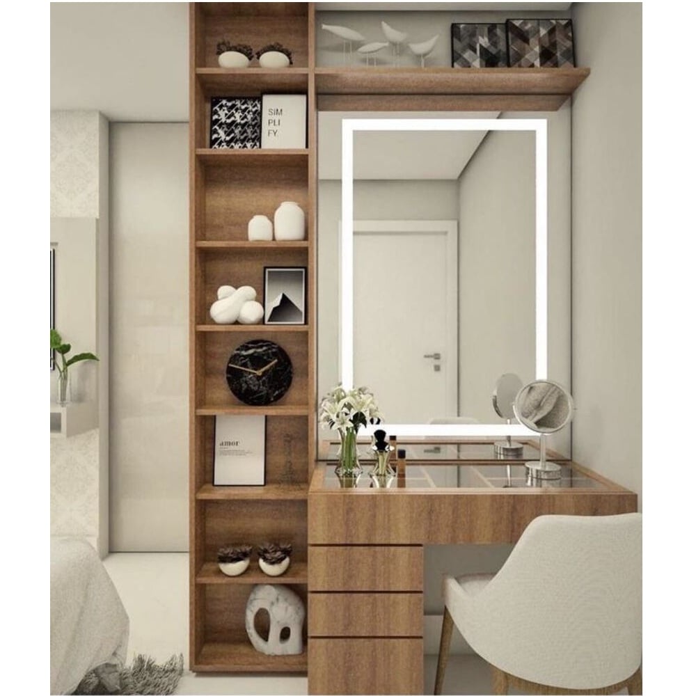 TOCADOR ELEGANTE CON ESPEJO LED MÁS ESTANTES LYSSA COLOR ESPRESSO TU MESITA - 1
