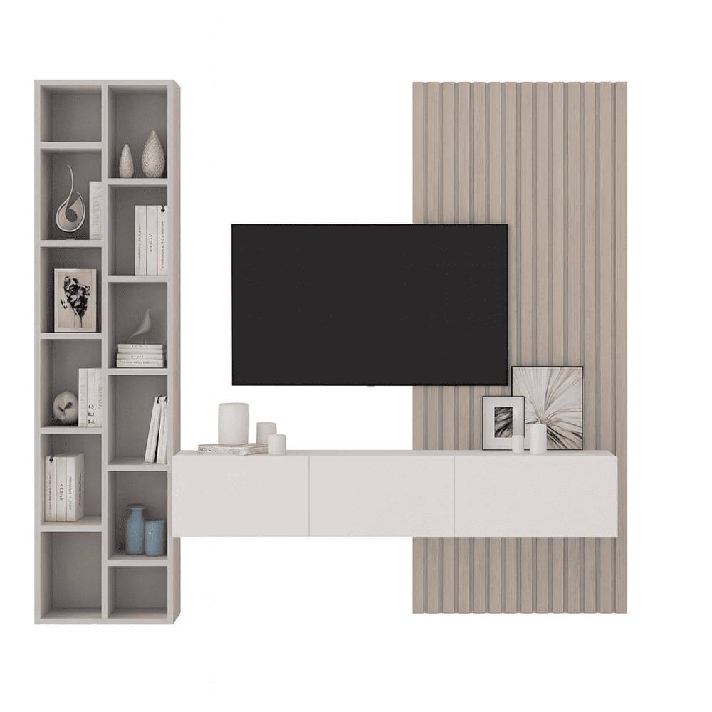 CENTRO DE TV FLOTANTE MEI COLOR ROVERE/GRIS/BLANCO TU MESITA - 2