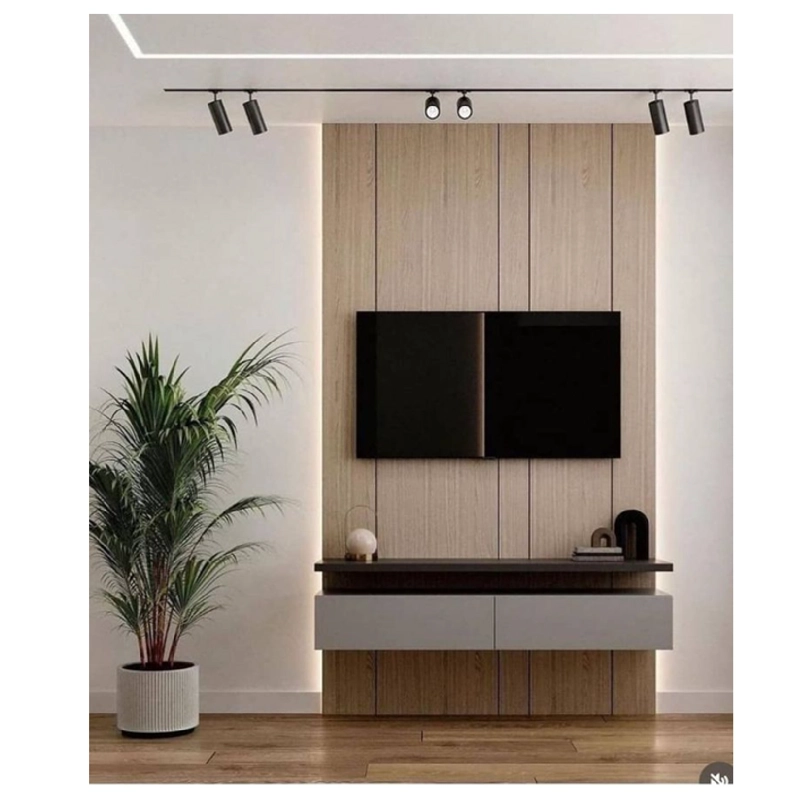 MESA DE TV FLOTANTE RAMONA CON PARED Y REPISA MULTICOLOR 2 CAJONES TU MESITA - 1