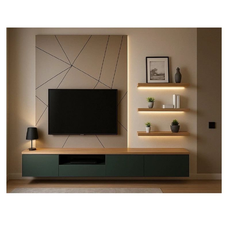 MESA DE TV FLOTANTE RAMUK COLOR NEGRO/PANELA TU MESITA 3 PUERTAS 1 CAJÓN - 1