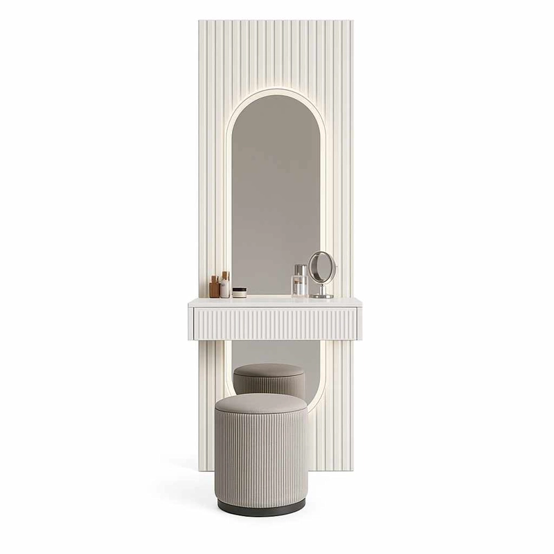 TOCADOR FLOTANTE MARGARETS CON ESPEJO LED Y ASIENTO COLOR BLANCO TU MESITA - 2