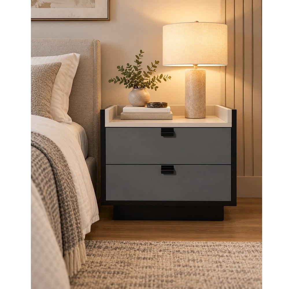 VELADOR MODERNO MANUEL 2 CAJONES NEGRO/TAUPE/PLOMO TU MESITA - 1