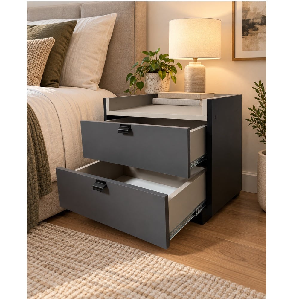 VELADOR MODERNO MANUEL 2 CAJONES NEGRO/TAUPE/PLOMO TU MESITA - 2