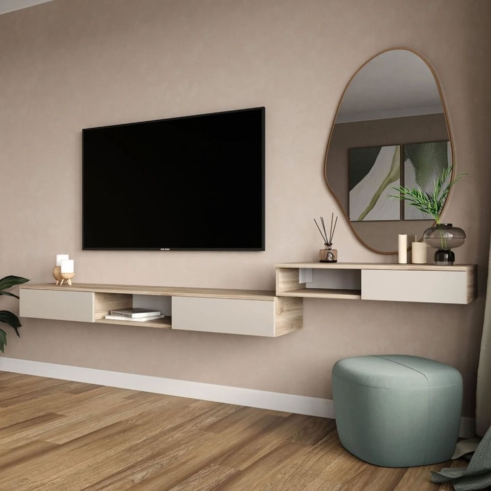 MESA DE TV FLOTANTE HIGHER CON RECIBIDOR COLOR MALLORCA\BLANCO TU MESITA - 1