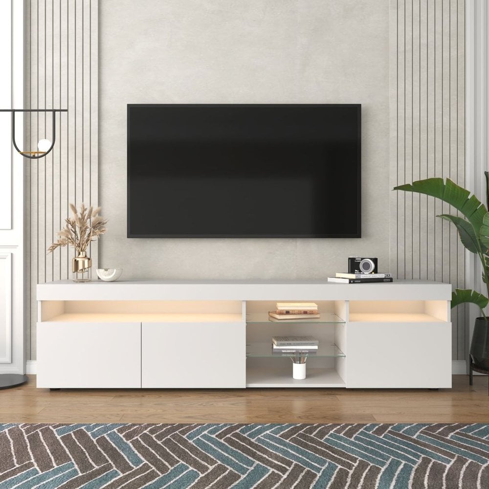 MESA DE TV REY HIGH GLOSS CON PANELES COLOR BLANCO TU MESITA - 1