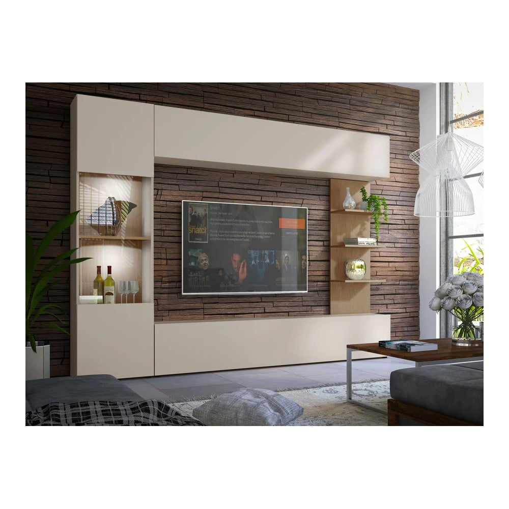 MESA DE TV AURORA CON CANTO GRUESO COLOR CEMENTO\BLANCO TU MESITA - 1