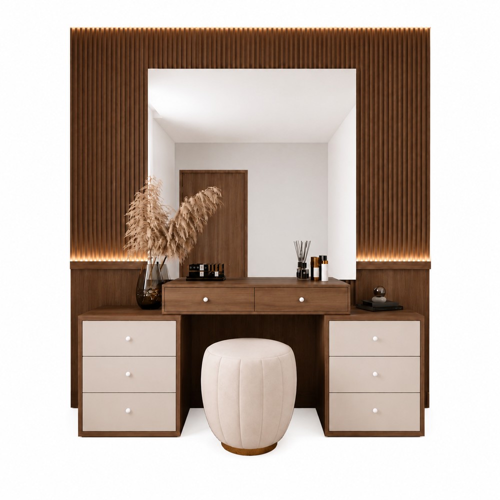 TOCADOR MODERNO KYOTO TU MESITA CON ESPEJO XL Y WALLPANEL LISTONADO CATANIA Y CAPRI - 2
