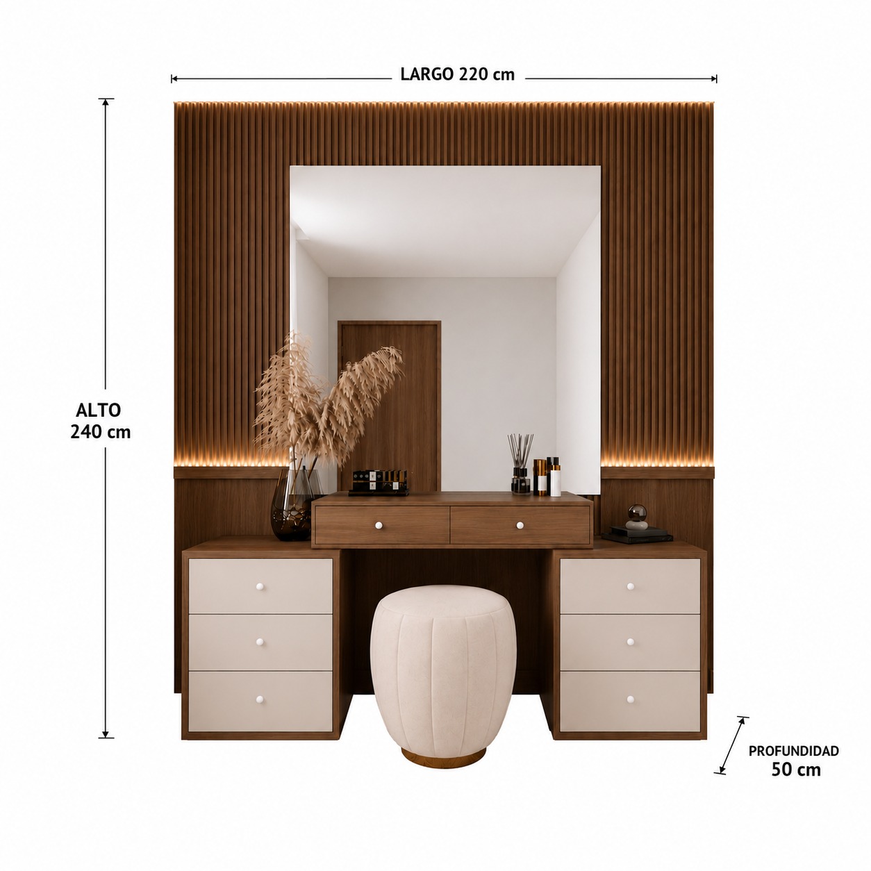 TOCADOR MODERNO KYOTO TU MESITA CON ESPEJO XL Y WALLPANEL LISTONADO CATANIA Y CAPRI - 3