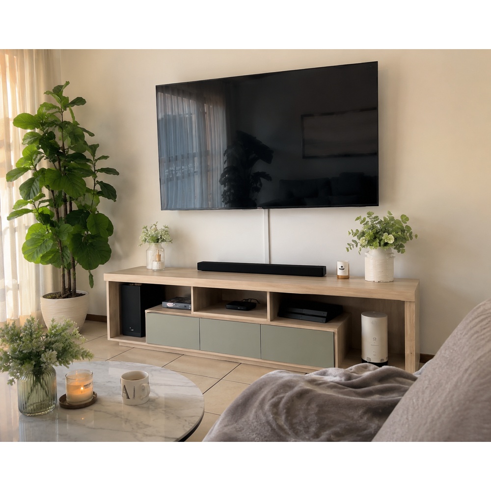 MESA DE TV MINIMALISTA KAORI ROVERE Y AGAVE 200 CM DE LARGO CANTO GRUESO - 1