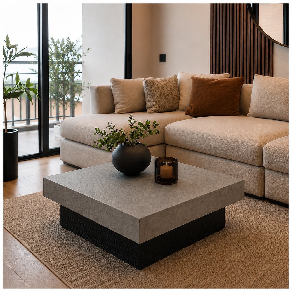 MESA DE CENTRO MODERNA OSAKA TU MESITA CEMENTO Y ROBLE NEGRO - 1