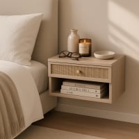VELADOR NEREA MINIMALISTA ROVERE CON CAJÓN DE RATÁN TU MESITA CANTO DELGADO - 1