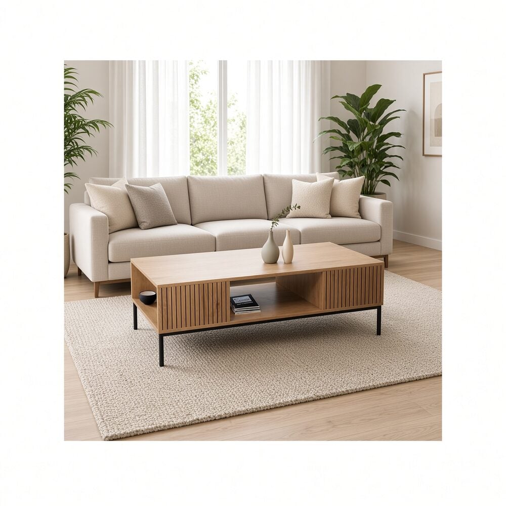MESA DE CENTRO KAORI RANURADA DUNA NEGRO TU MESITA CANTO DELGADO - 1