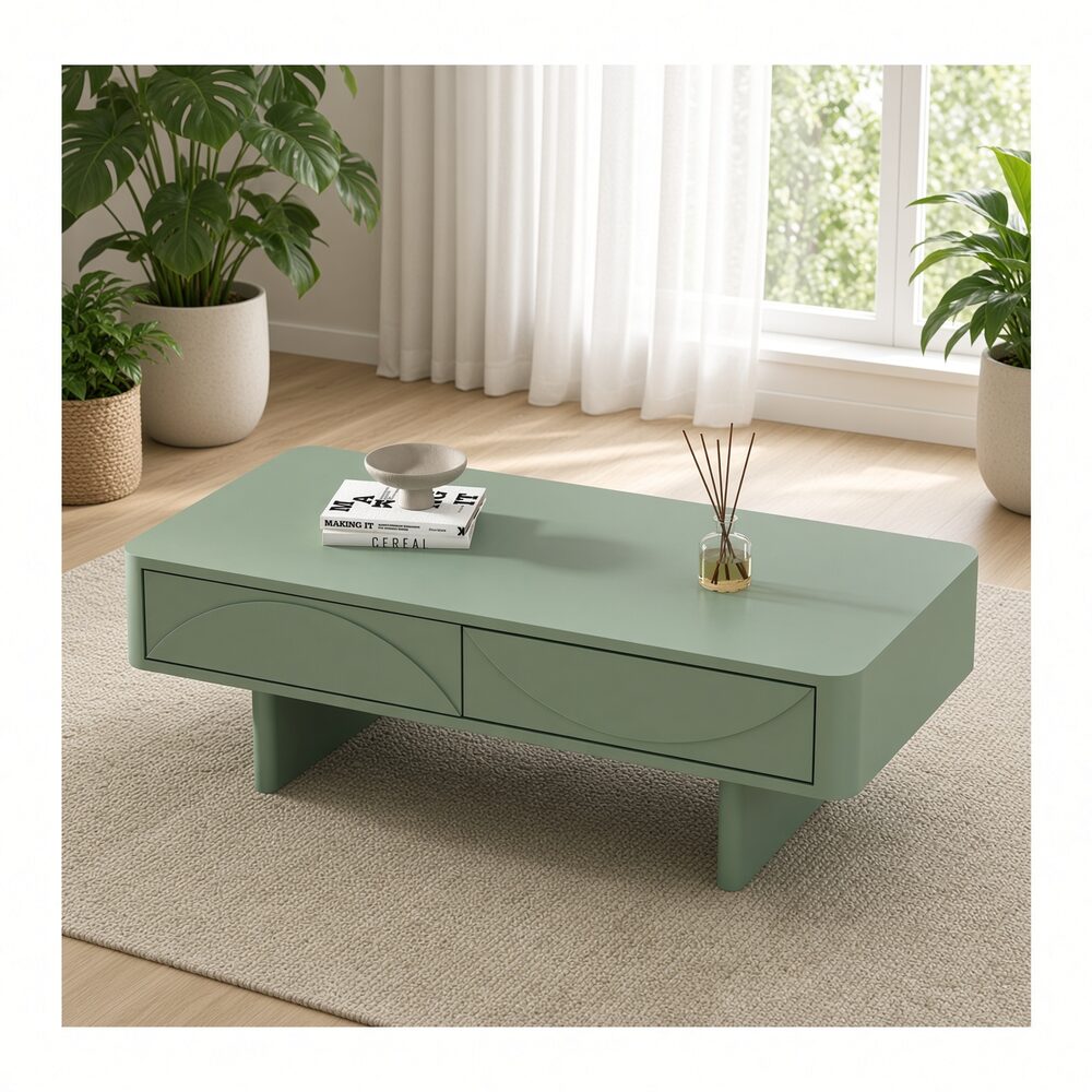 MESA DE CENTRO LIORA AESTHETIC 2 CAJONES COLOR AGAVE TU MESITA CANTO DELGADO - 1