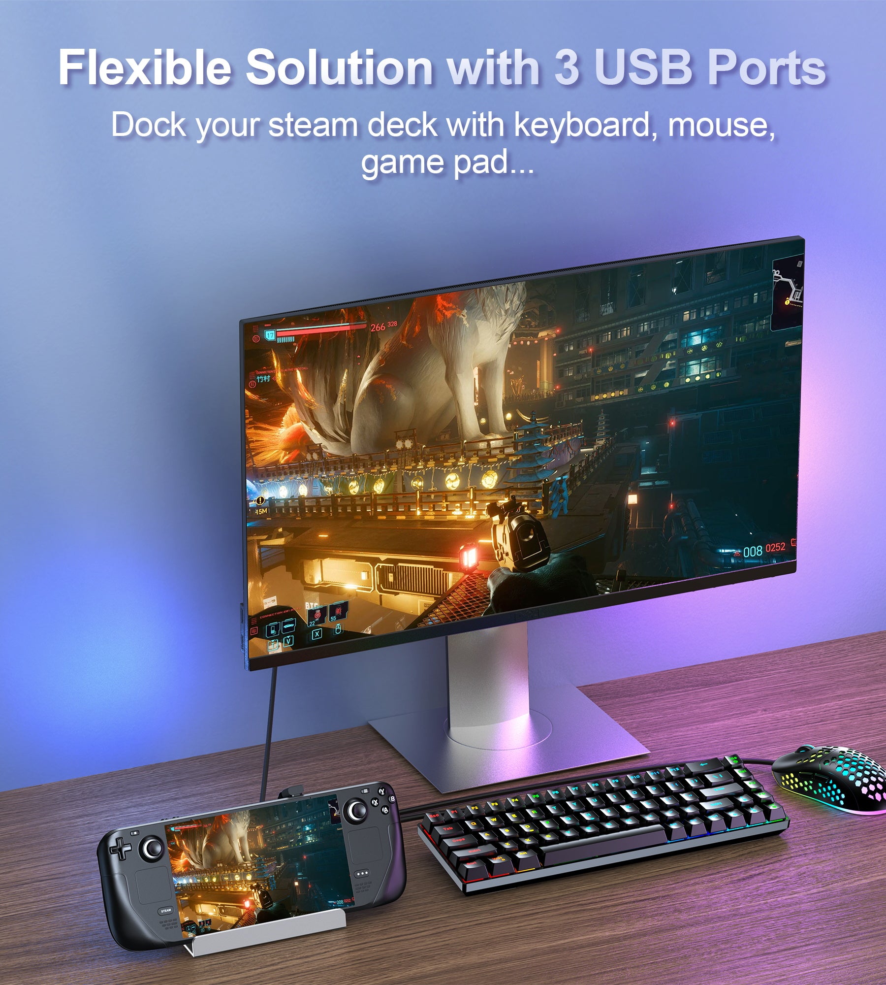 DOCKING STATION USB-C 5 EN 1 HUB GAMING HDMI 4K 60HZ 100W STEAM DECK - 4