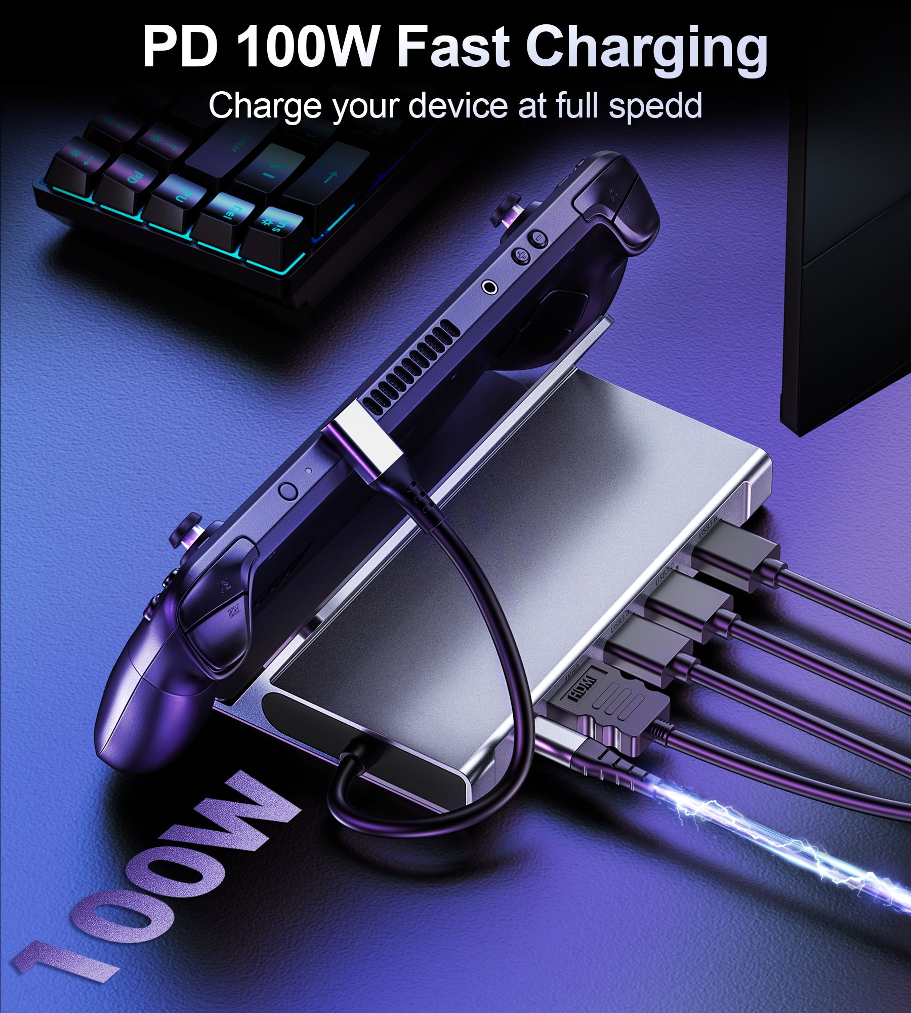 DOCKING STATION USB-C 5 EN 1 HUB GAMING HDMI 4K 60HZ 100W STEAM DECK - 5