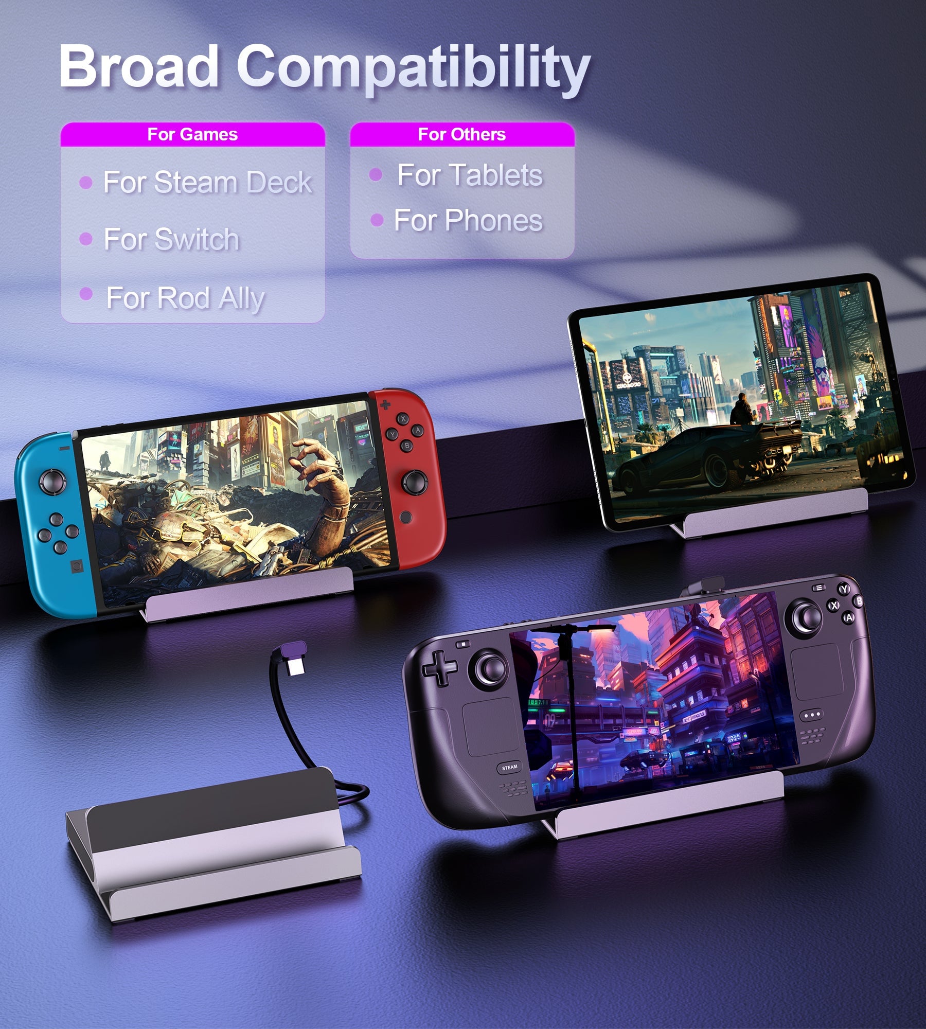 DOCKING STATION USB-C 5 EN 1 HUB GAMING HDMI 4K 60HZ 100W STEAM DECK - 6