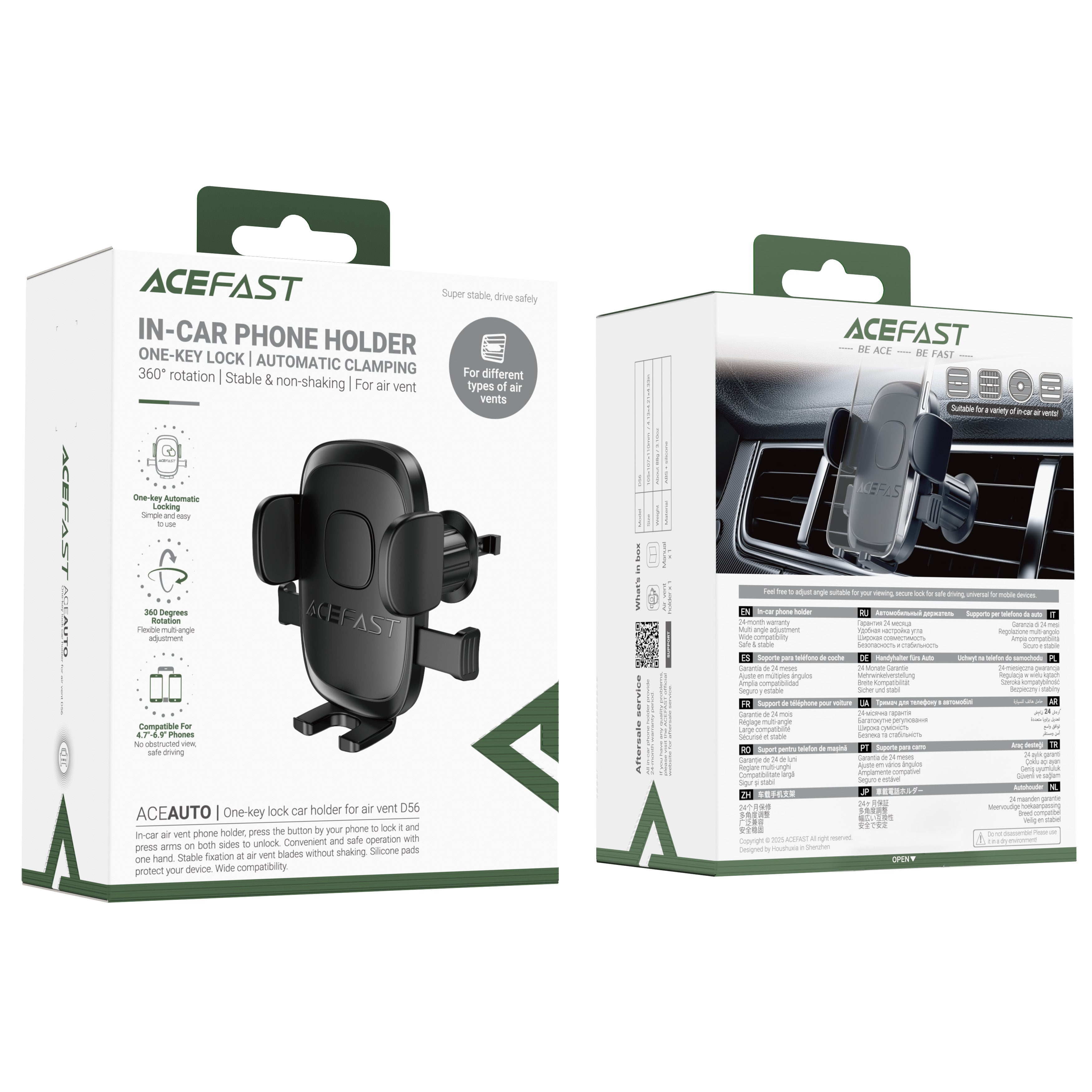 SOPORTE DE AUTO ACEFAST ONE-KEY LOCK PARA REJILLA DE VENTILACIÓN 360 - 7