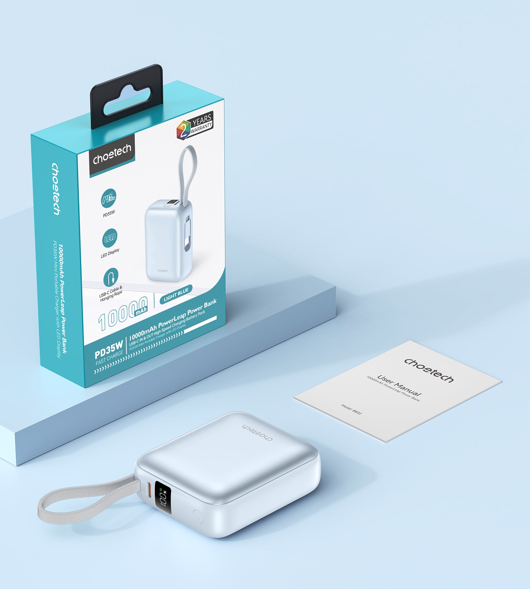 POWER BANK CHOETECH 10000MAH 35W MINI CARGADOR RÁPIDO USB-C CELESTE - 6