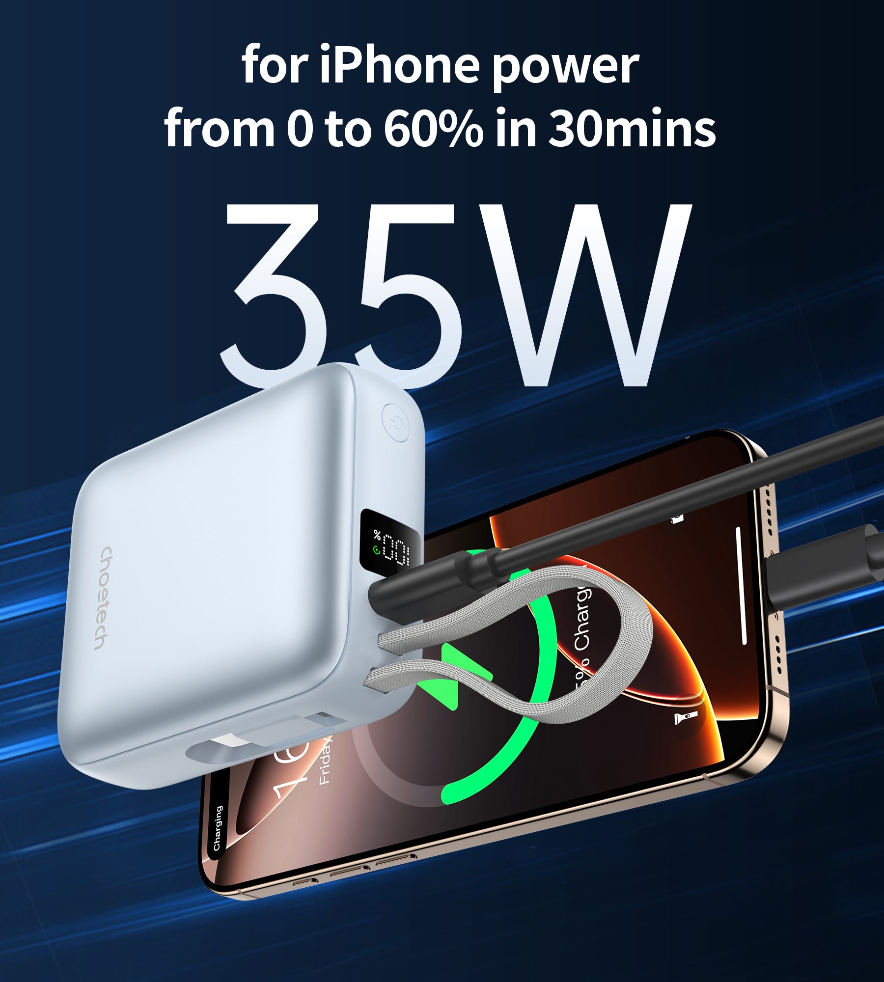 POWER BANK CHOETECH 10000MAH 35W MINI CARGADOR RÁPIDO USB-C CELESTE - 7