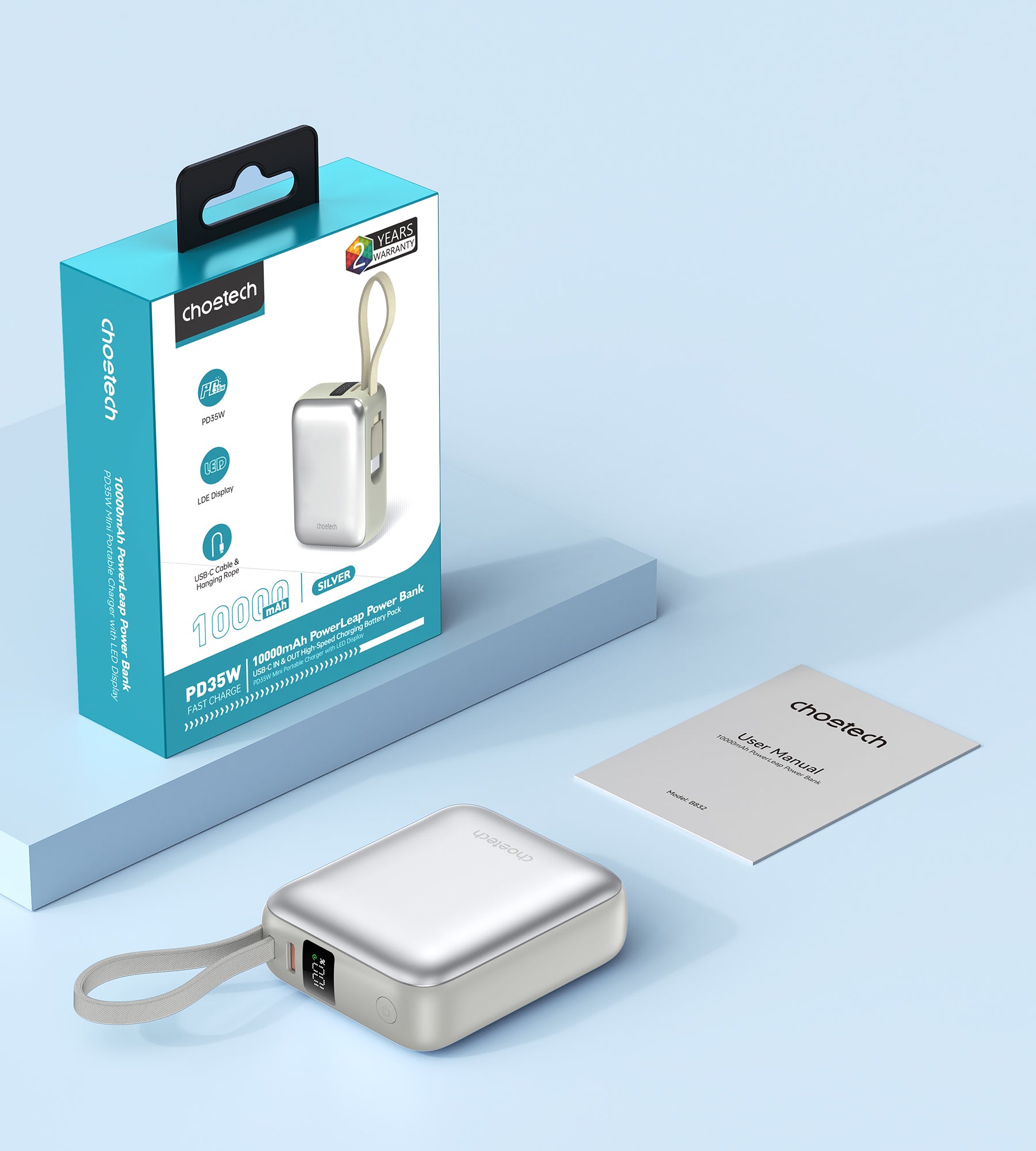 POWER BANK CHOETECH 10000MAH 35W MINI CARGADOR RÁPIDO USB-C PLATA - 6