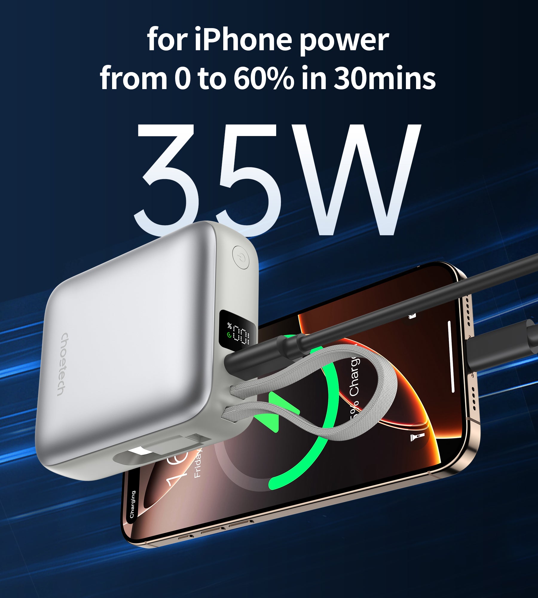 POWER BANK CHOETECH 10000MAH 35W MINI CARGADOR RÁPIDO USB-C PLATA - 7