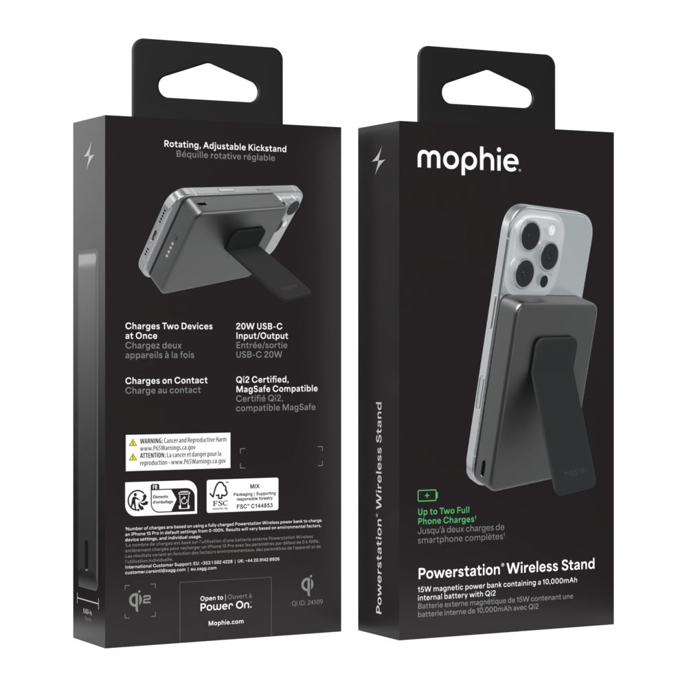 BATERÍA PORTÁTIL MOPHIE INALÁMBRICA CON SOPORTE QI2 DE 15W CON BATERÍA 10,000MAH - 4