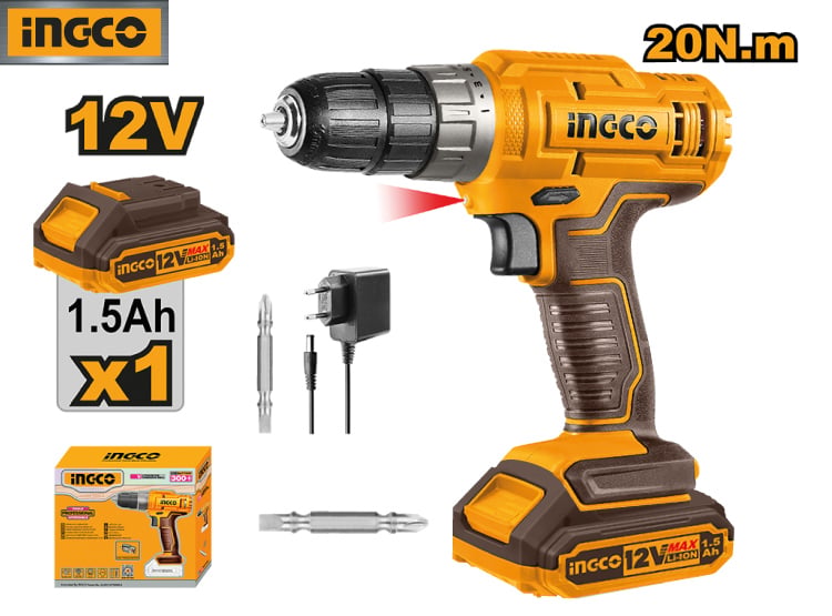 TALADRO ATORNILLADOR INALÁMBRICO INGCO 12V 1.5AH + BATERÍA + CARGADOR CDLI1218 - 1