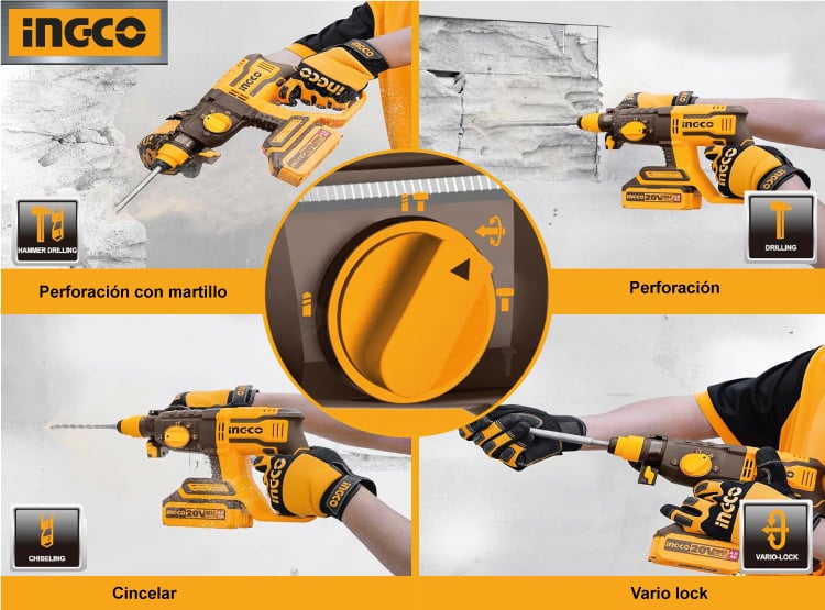 ROTOMARTILLO BRUSHLESS INGCO 20V 2.0J SDS PLUS + 2 BATERÍAS 2.0AH CRHLI20208 - 3