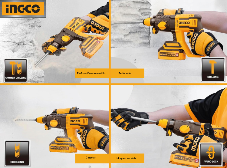 ROTOMARTILLO BRUSHLESS INGCO 20V 2.0J SDS PLUS CRHLI20208 - 4